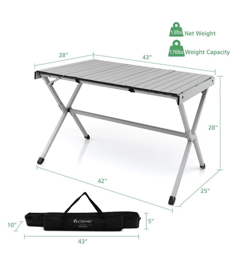 Portable Aluminum Camping Roll Up Table (4-6 Person) Gray