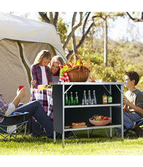 Folding Aluminum Portable Camping Table With 2-Tier Shelves Coffee