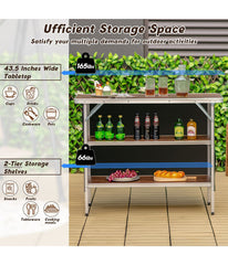 Folding Aluminum Portable Camping Table With 2-Tier Shelves Coffee