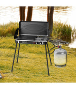 2-in-1 Propane Portable Grill 2 Burner Camping Gas Stove With Removable Leg Black