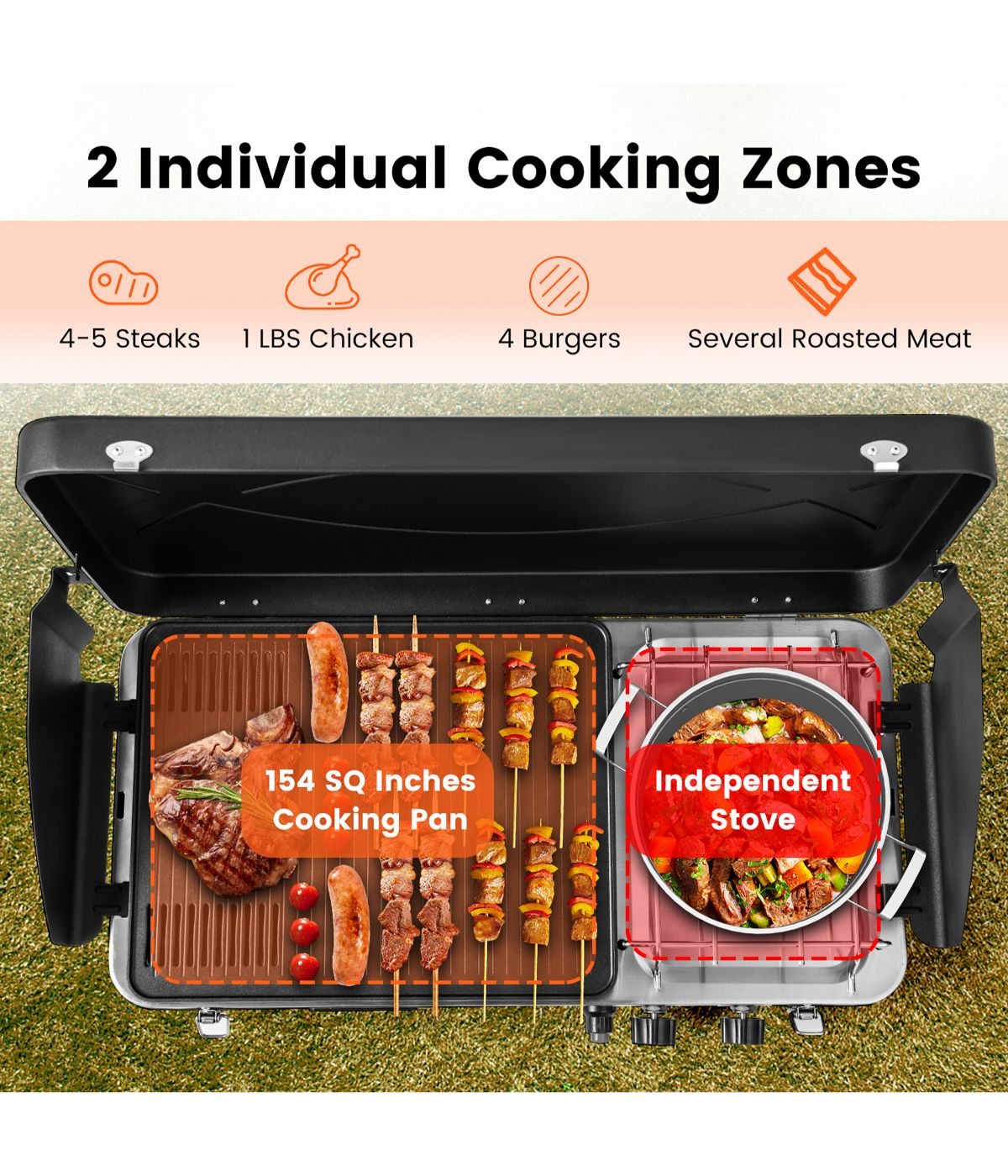  2-in-1 Propane Portable Grill 2 Burner Camping Gas Stove With Removable Leg Black - Black - Bonton