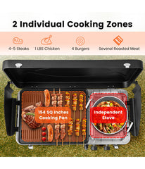 2-in-1 Propane Portable Grill 2 Burner Camping Gas Stove With Removable Leg Black