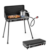 2-in-1 Propane Portable Grill 2 Burner Camping Gas Stove With Removable Leg Black