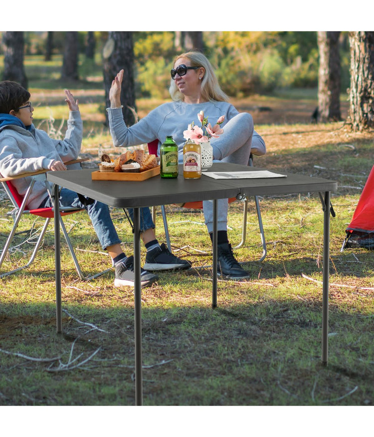 Folding Portable HDPE Camping Dining Table With Handle Grey