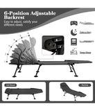 Folding Camping Cot With Detachable Mattress & 6-Position Adjustable Backrest Grey