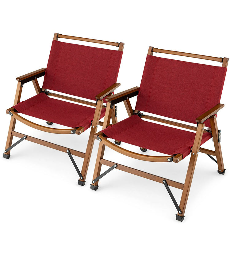 Patio Folding Camping Portable Beach Chair With Bamboo Frame Set of 2 Red