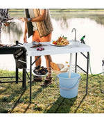 Folding Portable Fish Cleaning Camping Table With Faucet Hose Grid Rack White