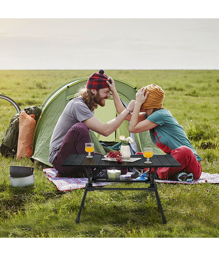 Heavy-Duty Aluminum Folding Camping Table With Carrying Bag Black