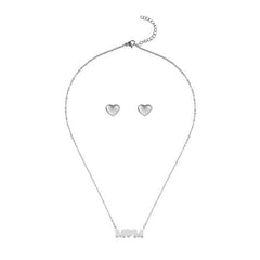 MOM Pendant Necklace and Heart Stud Earrings Set