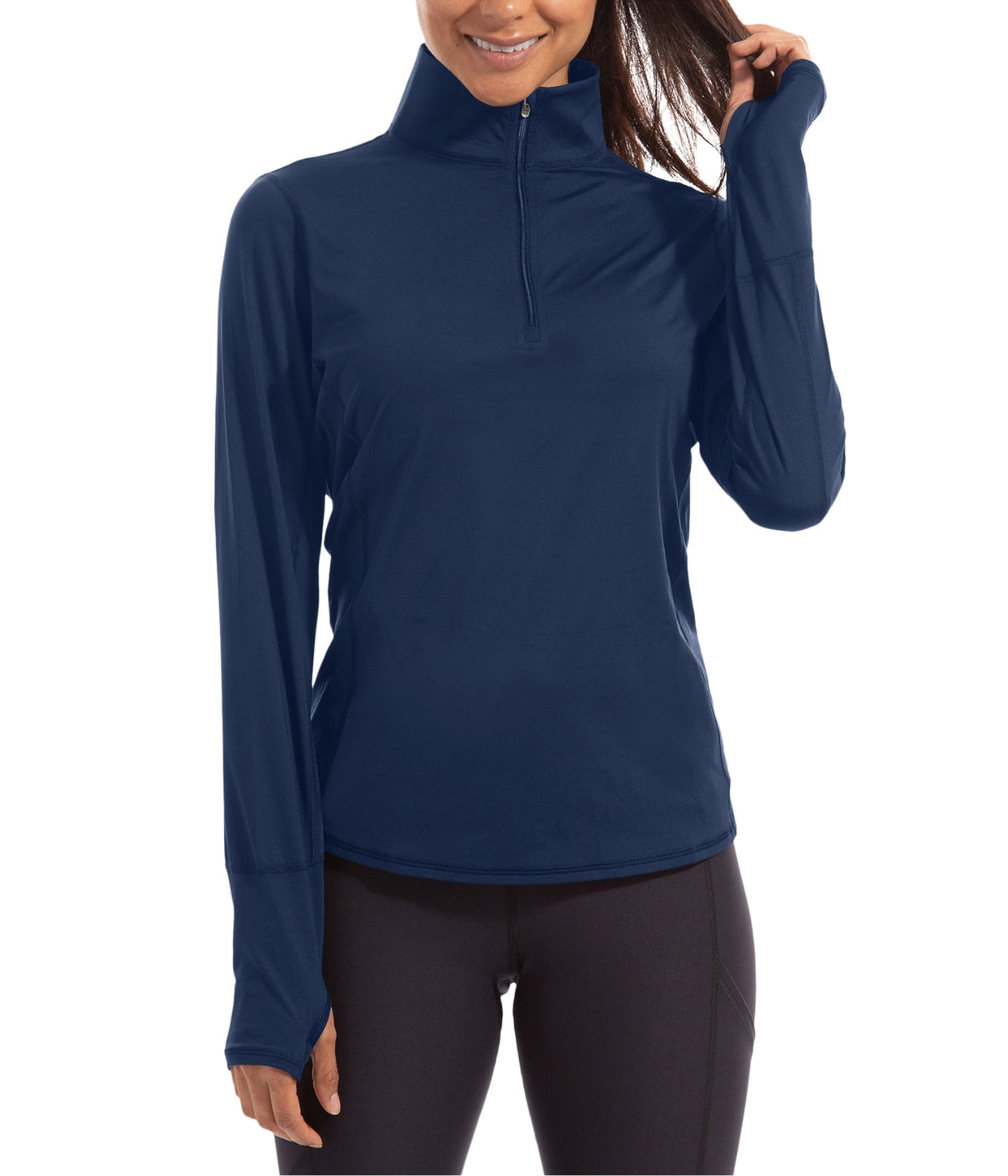  BloqUV BloqUV Women's UPF 50+ Sun Protection Relaxed Mock Neck Quarter Zip Top - Navy - Bonton