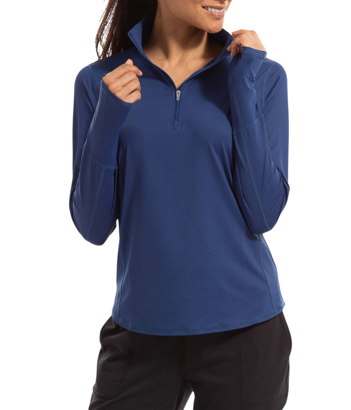  BloqUV BloqUV Women's UPF 50+ Sun Protection Relaxed Mock Neck Quarter Zip Top - Navy - Bonton