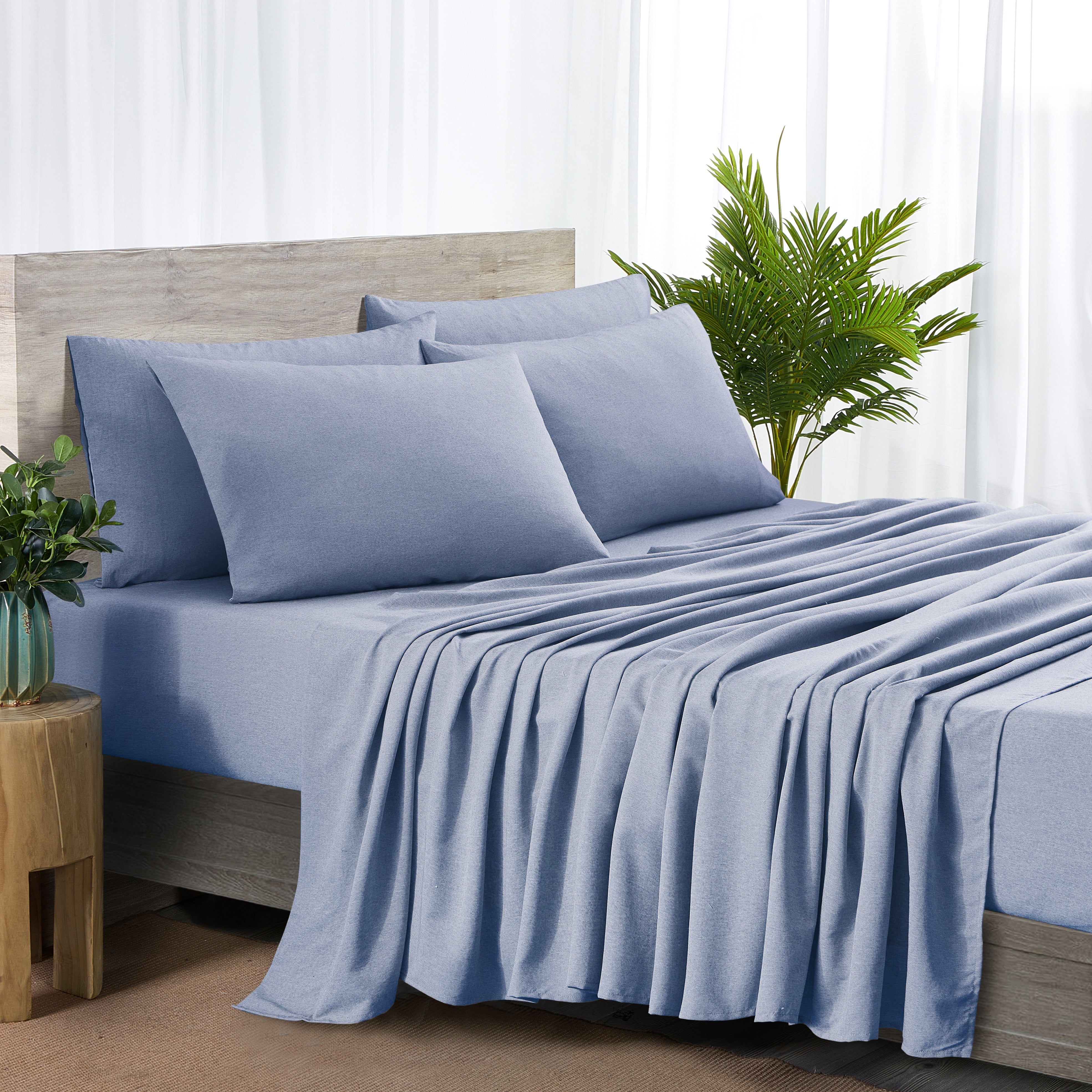  Bed Bath Fashions Bamboo 2000 Thread Count 6-Piece Chambray Sheet Set With SnugGrip - Twin - Bonton