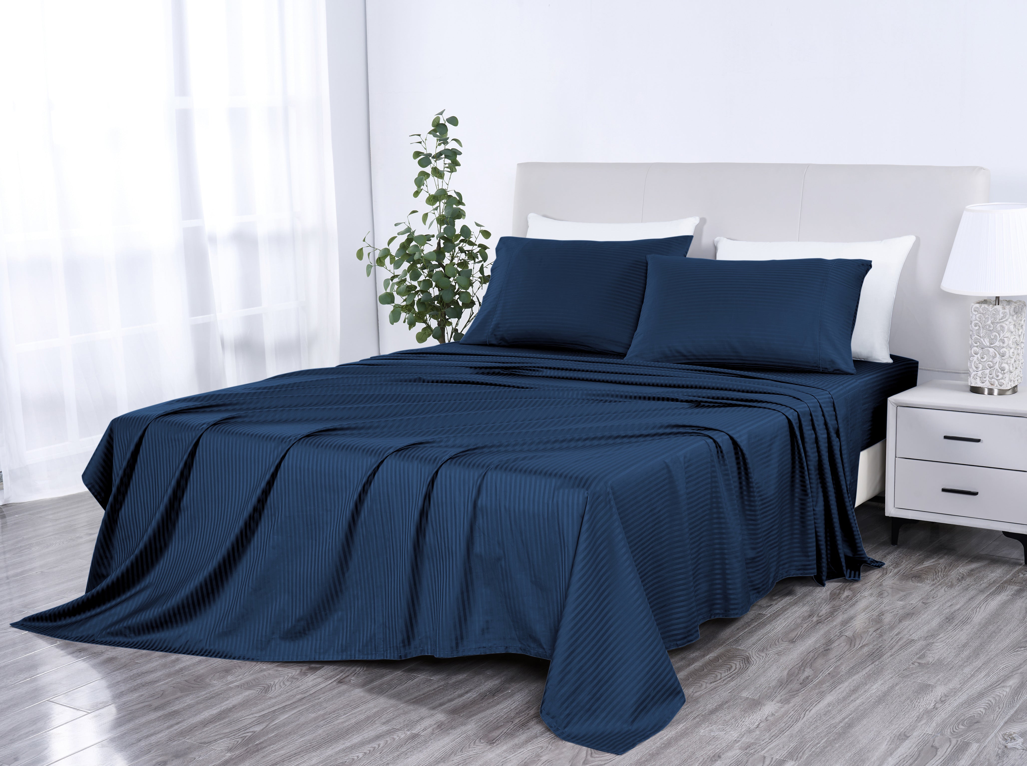  Kathy Ireland Home Kathy Ireland 500 Thread Count Damask Stripe Sheet Set With Optifit - Twin - Bonton