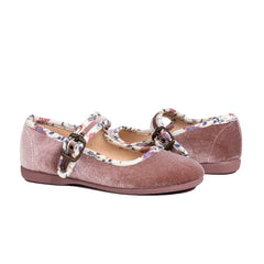 Floral Velvet Mary Janes in Dusty Rose