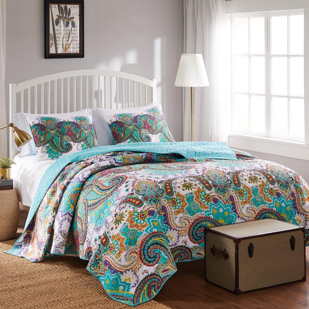  Greenland Home Fashions Nirvana Boho Quilt Set - Teal - Bonton