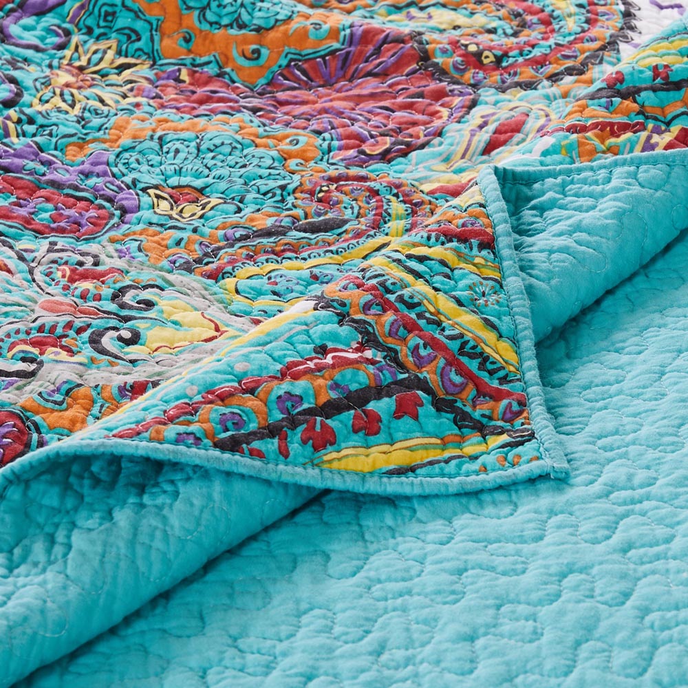  Greenland Home Fashions Nirvana Boho Quilt Set - Teal - Bonton