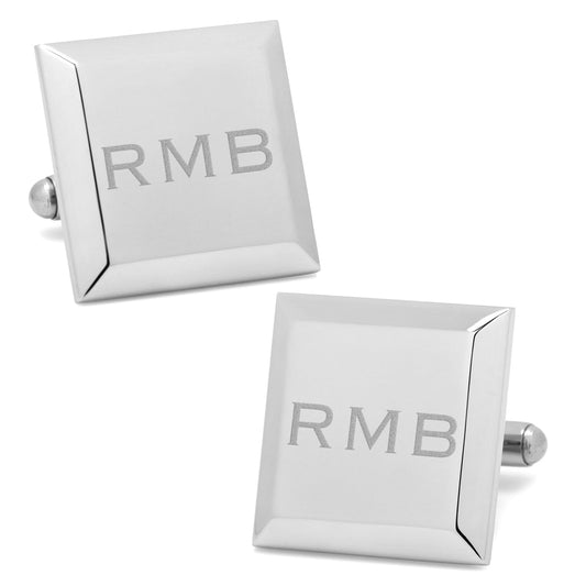 Stainless Steel Beveled Edge Engravable Square Cufflinks