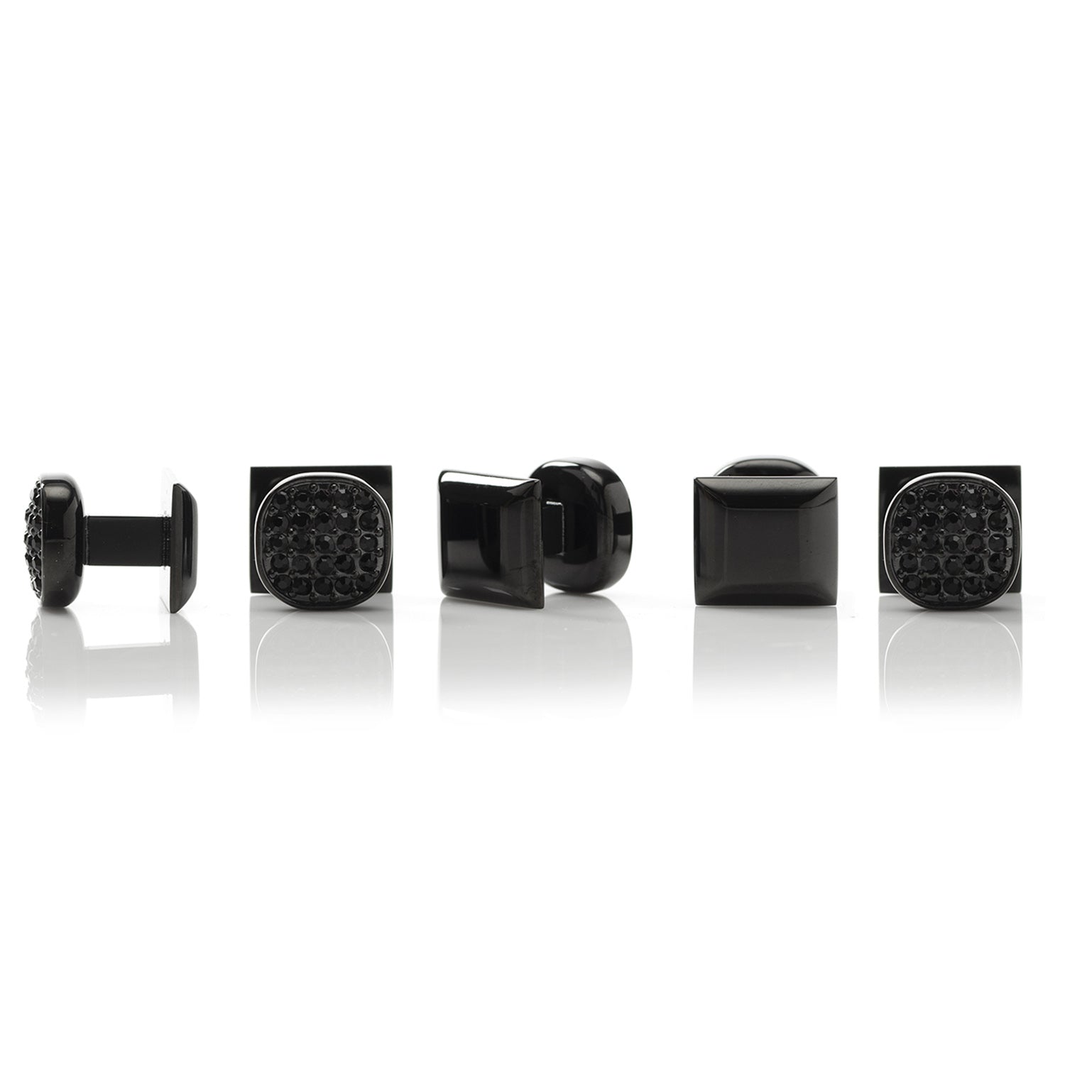  Cufflinks Black Stainless Steel Black Crystal Cufflink and 5-Stud Set - Default Title - Bonton