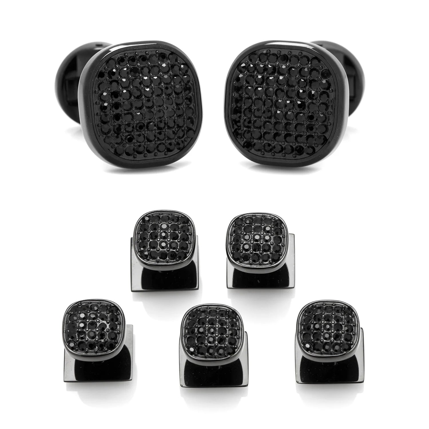  Cufflinks Black Stainless Steel Black Crystal Cufflink and 5-Stud Set - Default Title - Bonton