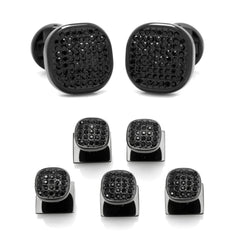 Black Stainless Steel Black Crystal Cufflink and 5-Stud Set