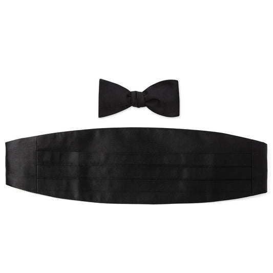 Black Silk Cummerbund and Bowtie Set