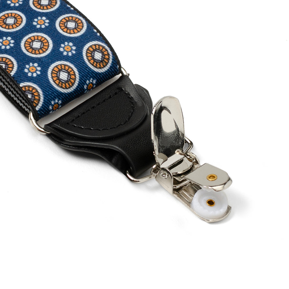  Cufflinks Blue Motif Patterned Convertible Suspenders - Default Title - Bonton