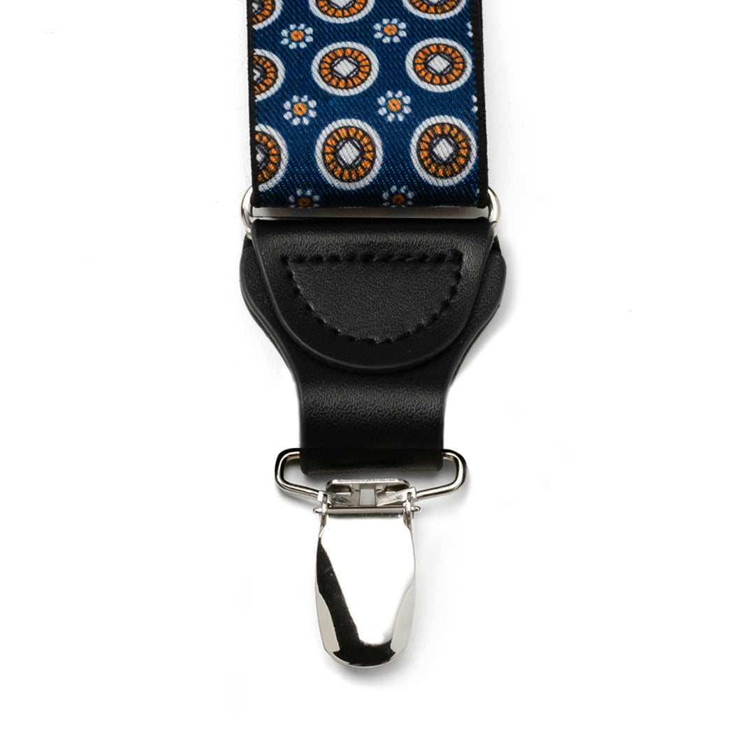  Cufflinks Blue Motif Patterned Convertible Suspenders - Default Title - Bonton