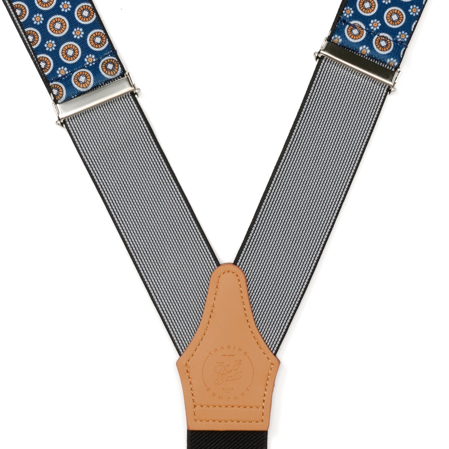  Cufflinks Blue Motif Patterned Convertible Suspenders - Default Title - Bonton