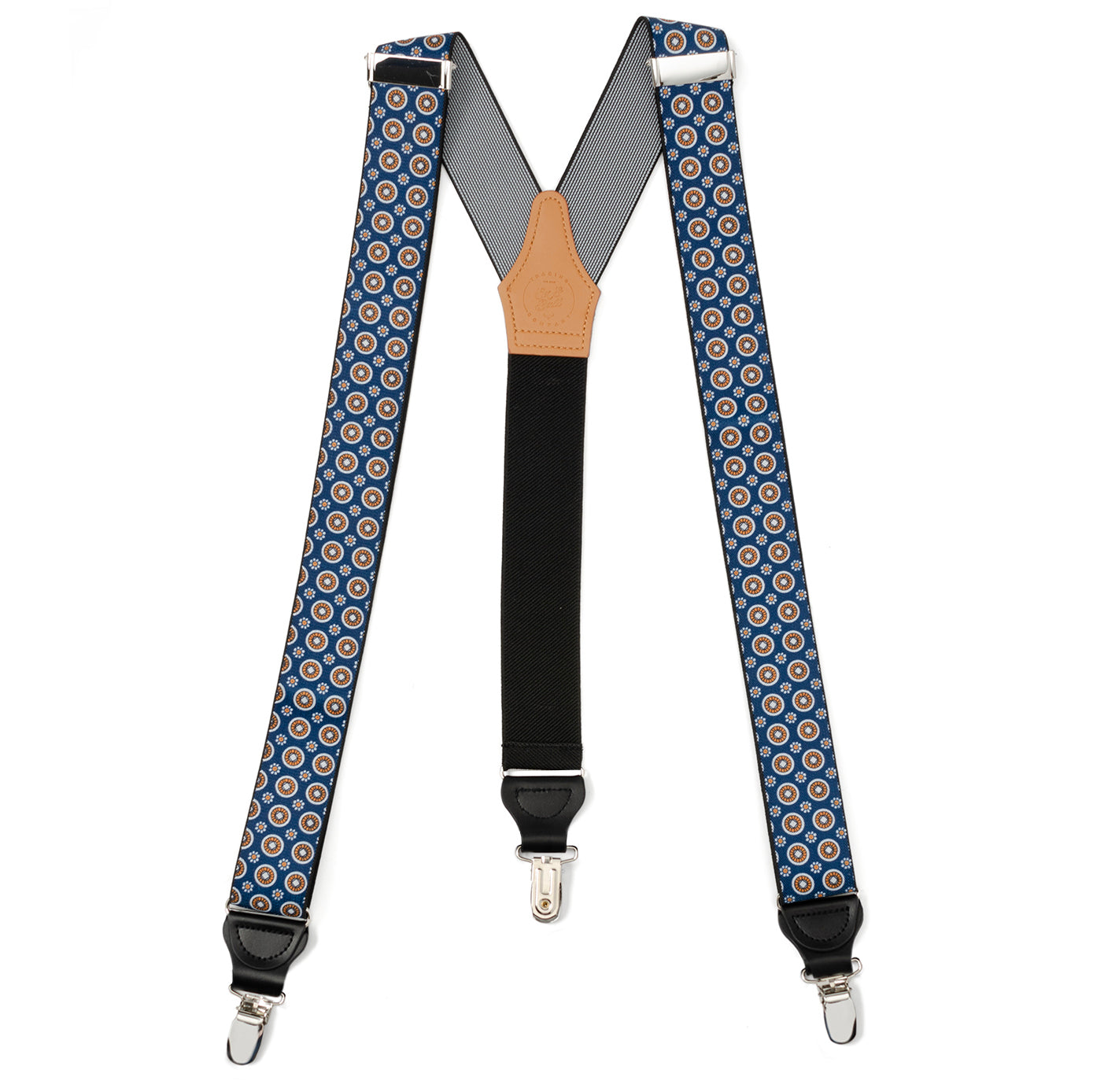  Cufflinks Blue Motif Patterned Convertible Suspenders - Default Title - Bonton