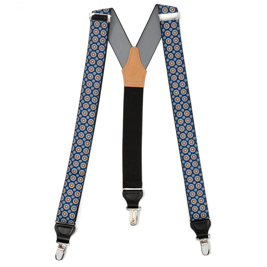 Blue Motif Patterned Convertible Suspenders