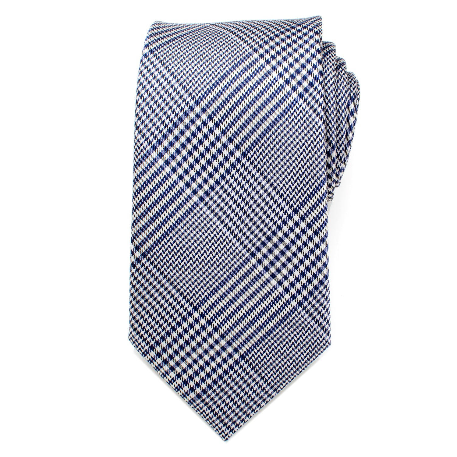  Cufflinks Blue Glen Plaid Silk Tie - Default Title - Bonton