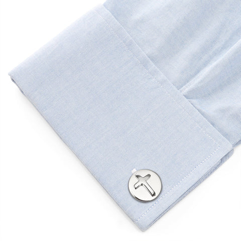 Cross Round Stainless Steel Cufflinks