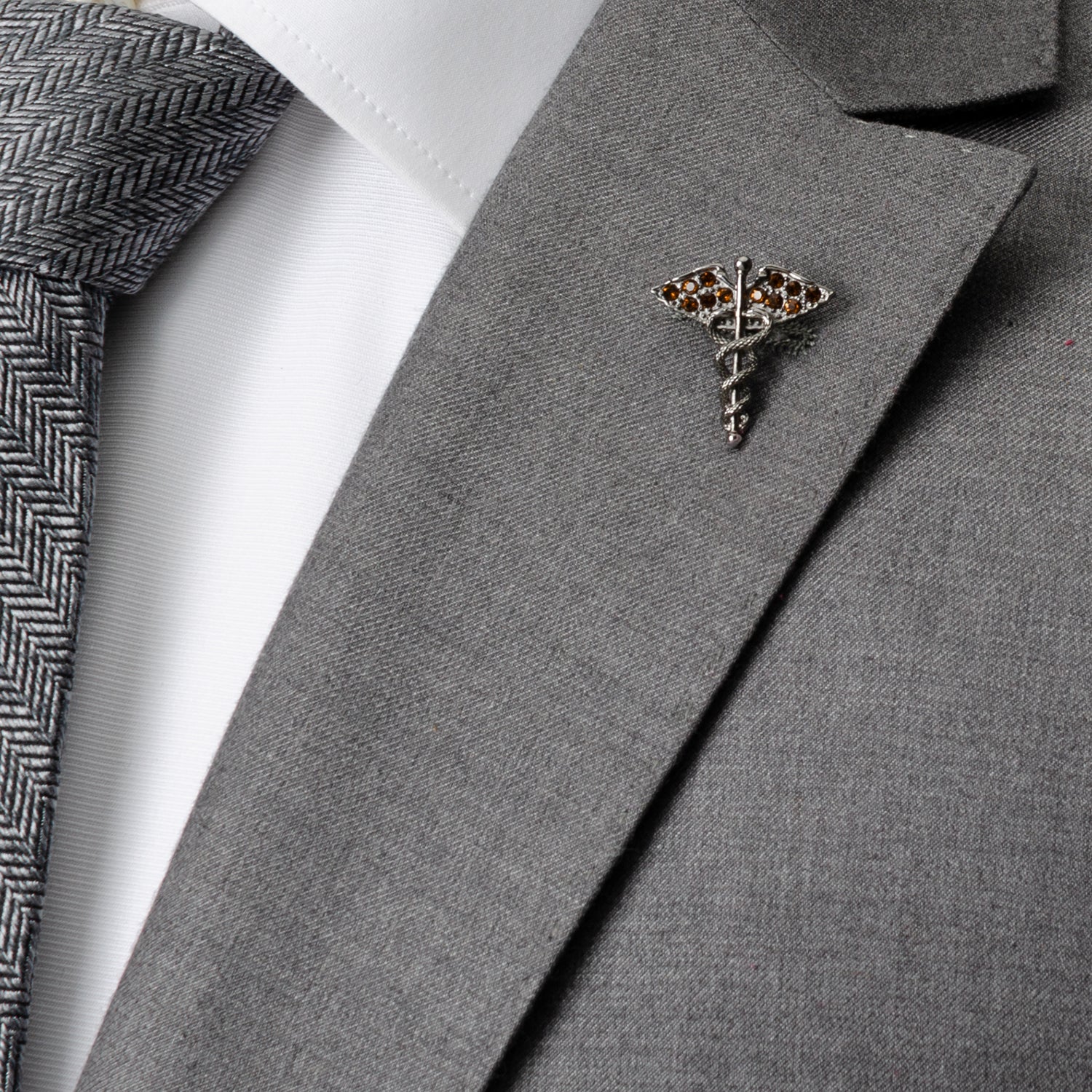  Cufflinks Caduceus Pave Gunmetal Lapel Pin - Default Title - Bonton