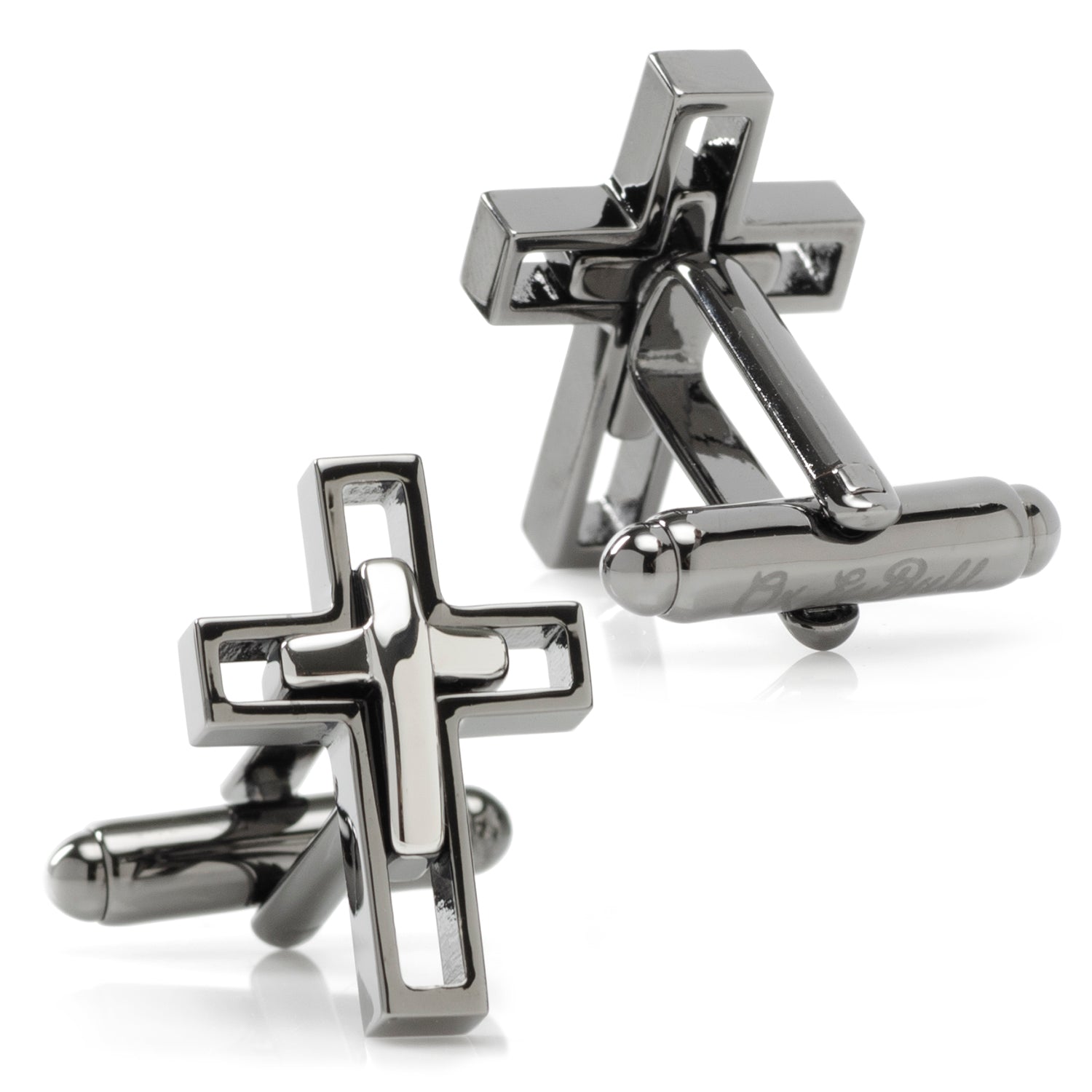  Cufflinks Gun Metal Cut Out Cross Cufflinks - Default Title - Bonton