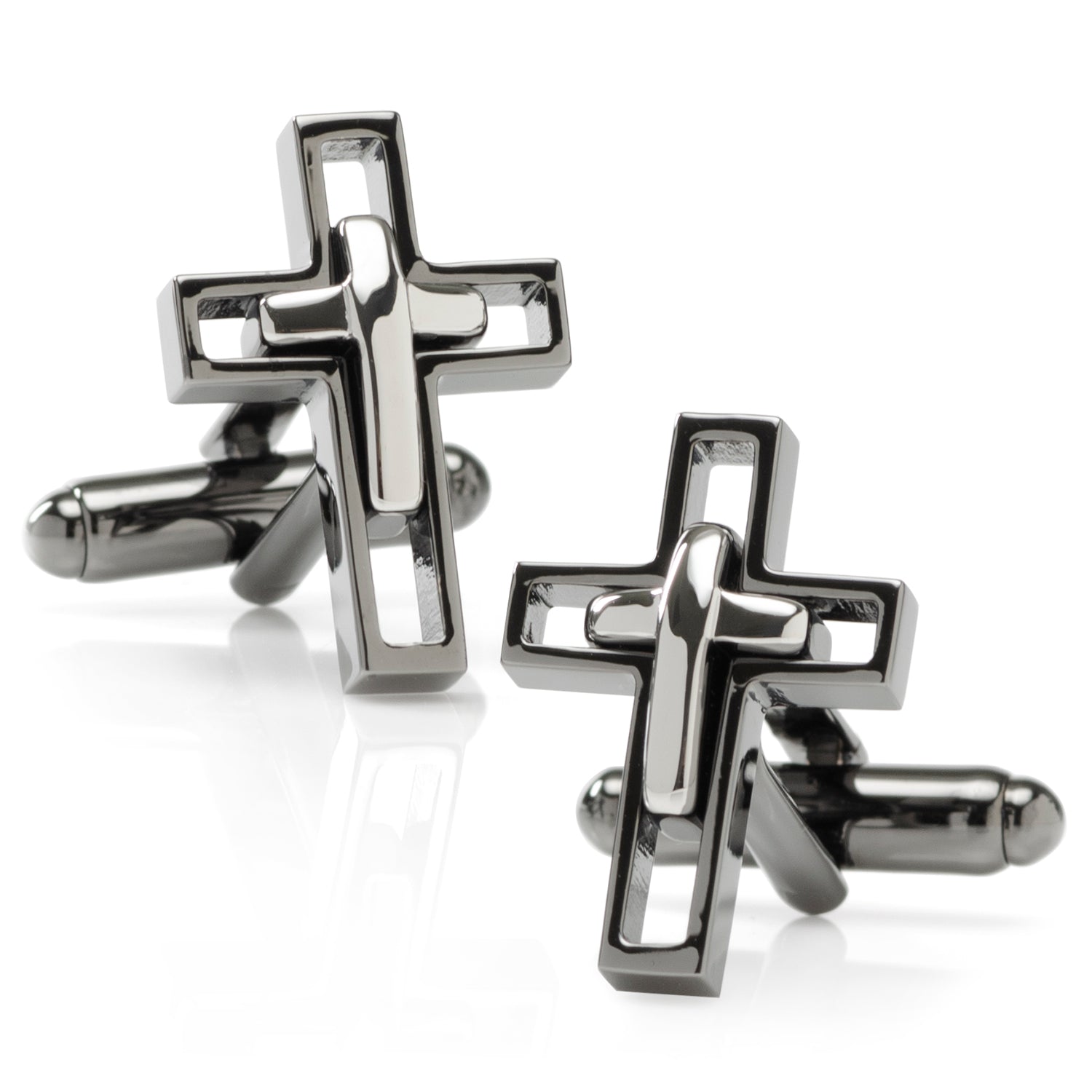  Cufflinks Gun Metal Cut Out Cross Cufflinks - Default Title - Bonton