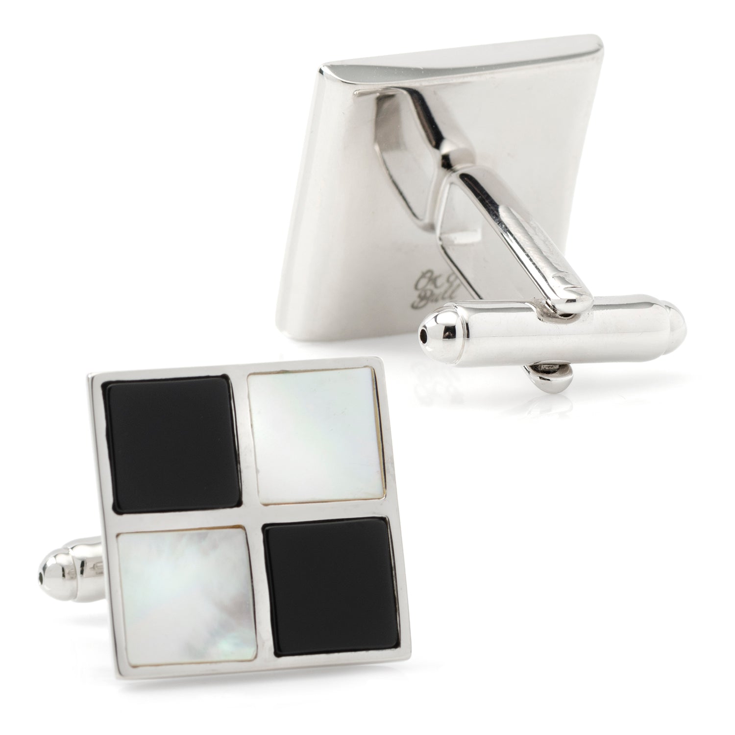  Cufflinks Mother of Pearl and Onyx Check Cufflinks - Default Title - Bonton