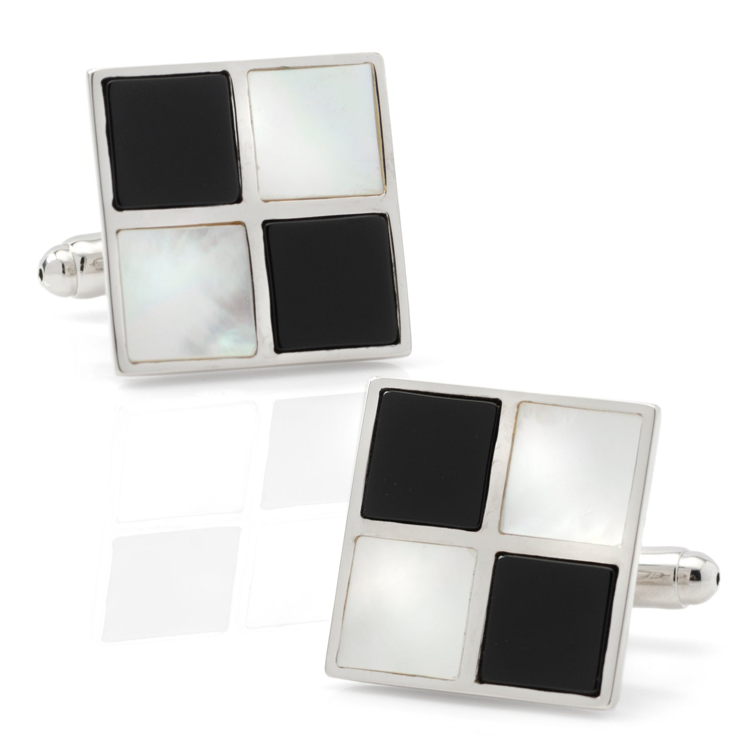  Cufflinks Mother of Pearl and Onyx Check Cufflinks - Default Title - Bonton