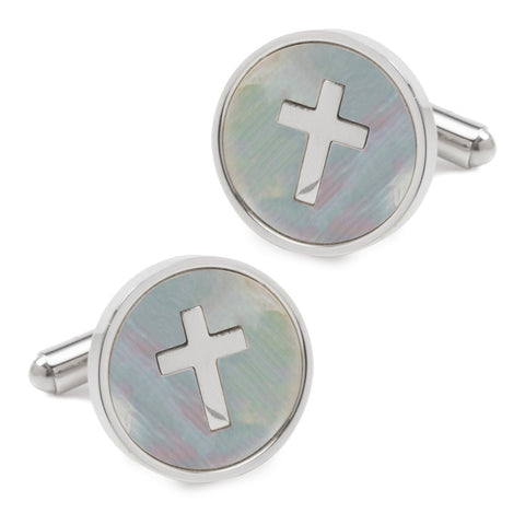 Cross Mother of Pearl Stainless Steel Cufflinks