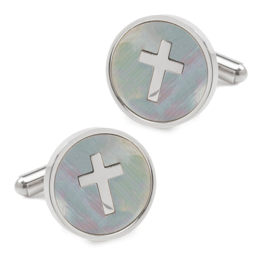 Cross Mother of Pearl Stainless Steel Cufflinks