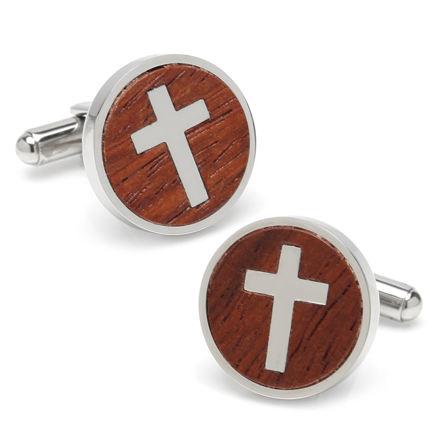  Cufflinks Cross Round Wood Stainless Steel Cufflinks - Default Title - Bonton