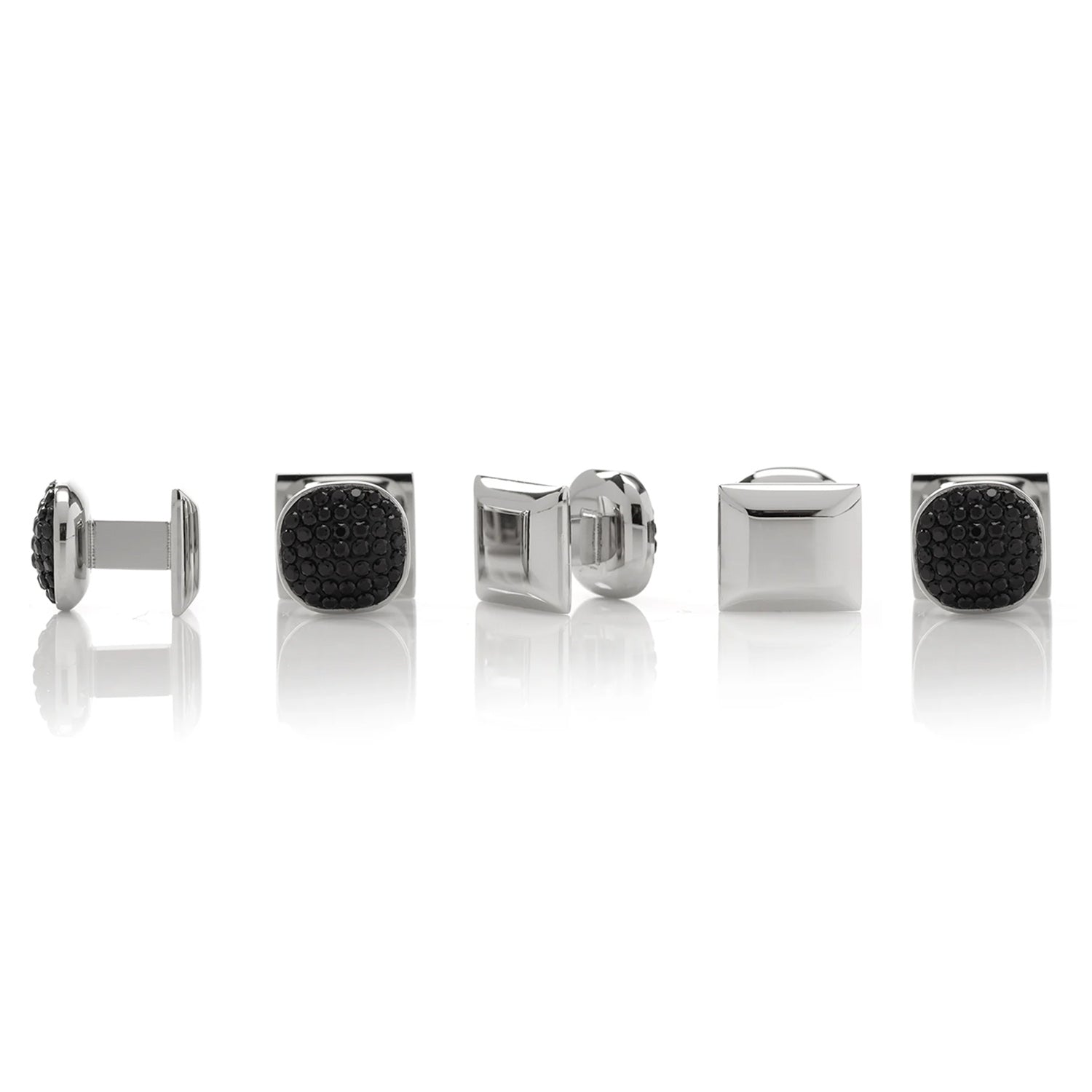  Cufflinks Stainless Steel With Black Pave Crystal 5-Studs - Default Title - Bonton