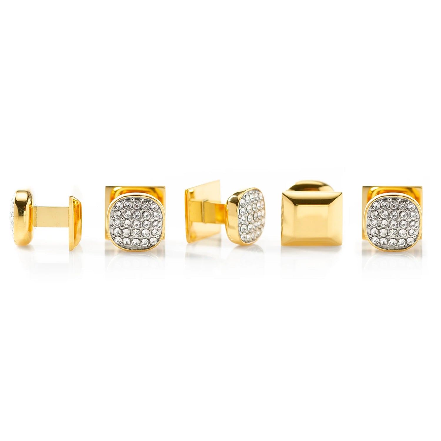  Cufflinks Gold Stainless Steel White Pave Crystal 5-Stud Set - Default Title - Bonton