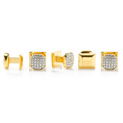 Gold Stainless Steel White Pave Crystal 5-Stud Set