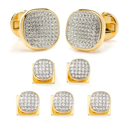 Gold Stainless Steel White Pave Crystal 5-Stud Set