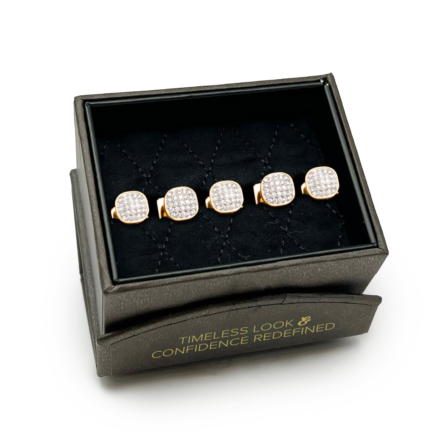  Cufflinks Gold Stainless Steel White Pave Crystal 5-Studs - Default Title - Bonton