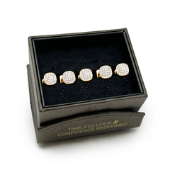 Gold Stainless Steel White Pave Crystal 5-Studs