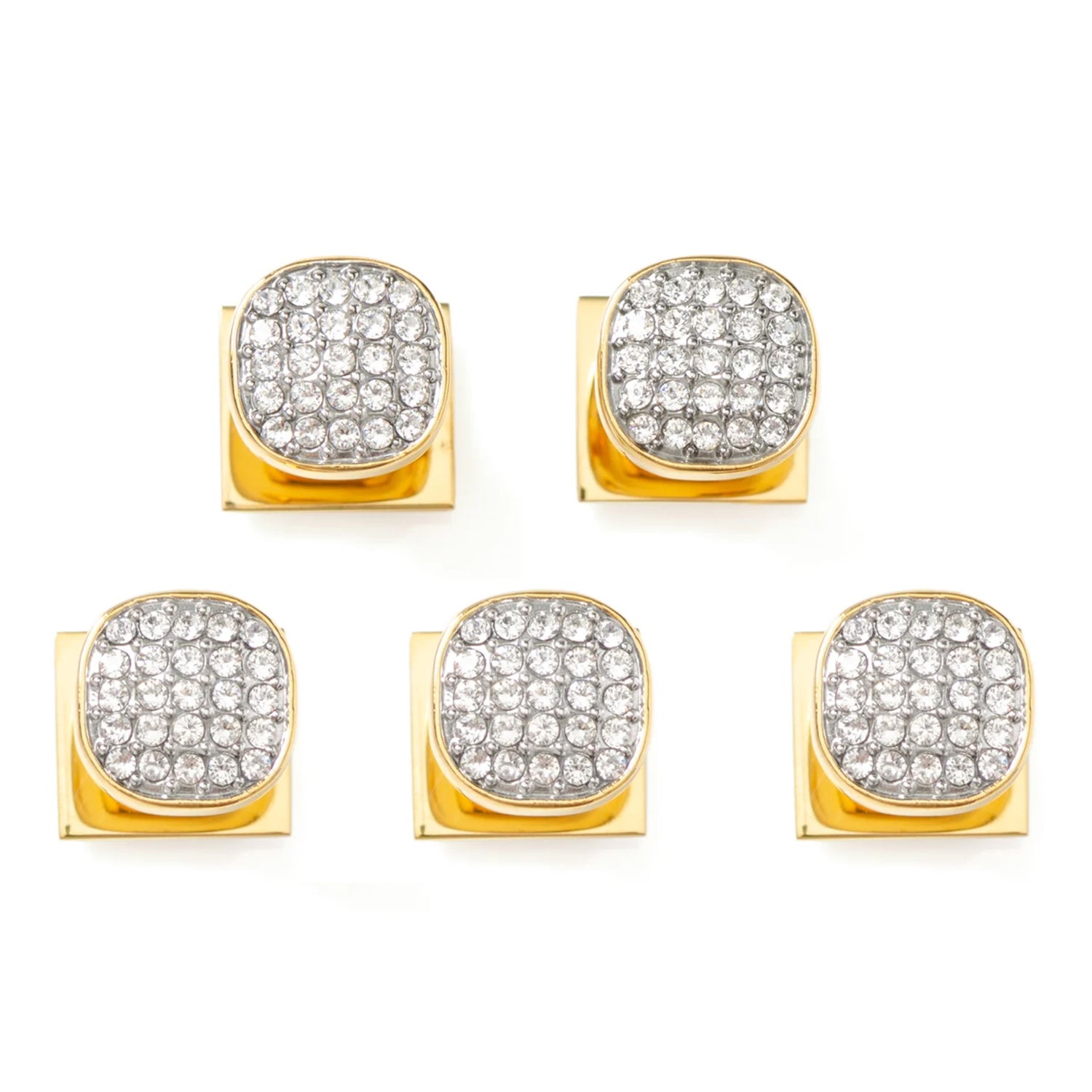  Cufflinks Gold Stainless Steel White Pave Crystal 5-Studs - Default Title - Bonton