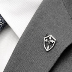 Stainless Steel Cross Shield Lapel Pin