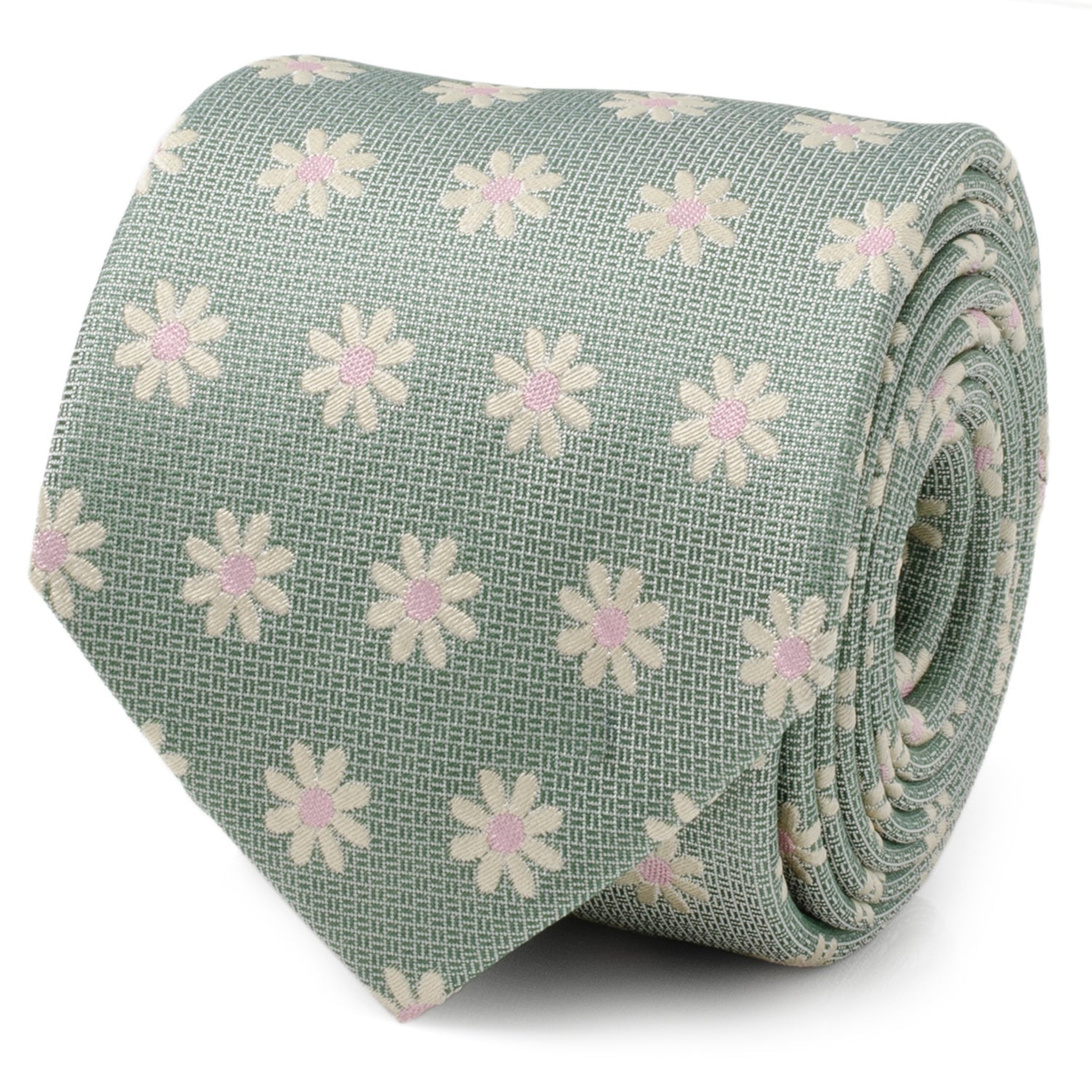  Cufflinks Daisy Soft Green Men's Tie - Default Title - Bonton