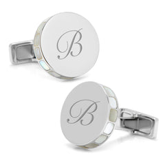 Stainless Steel Mother of Pearl Mosaic Engravable Cufflinks